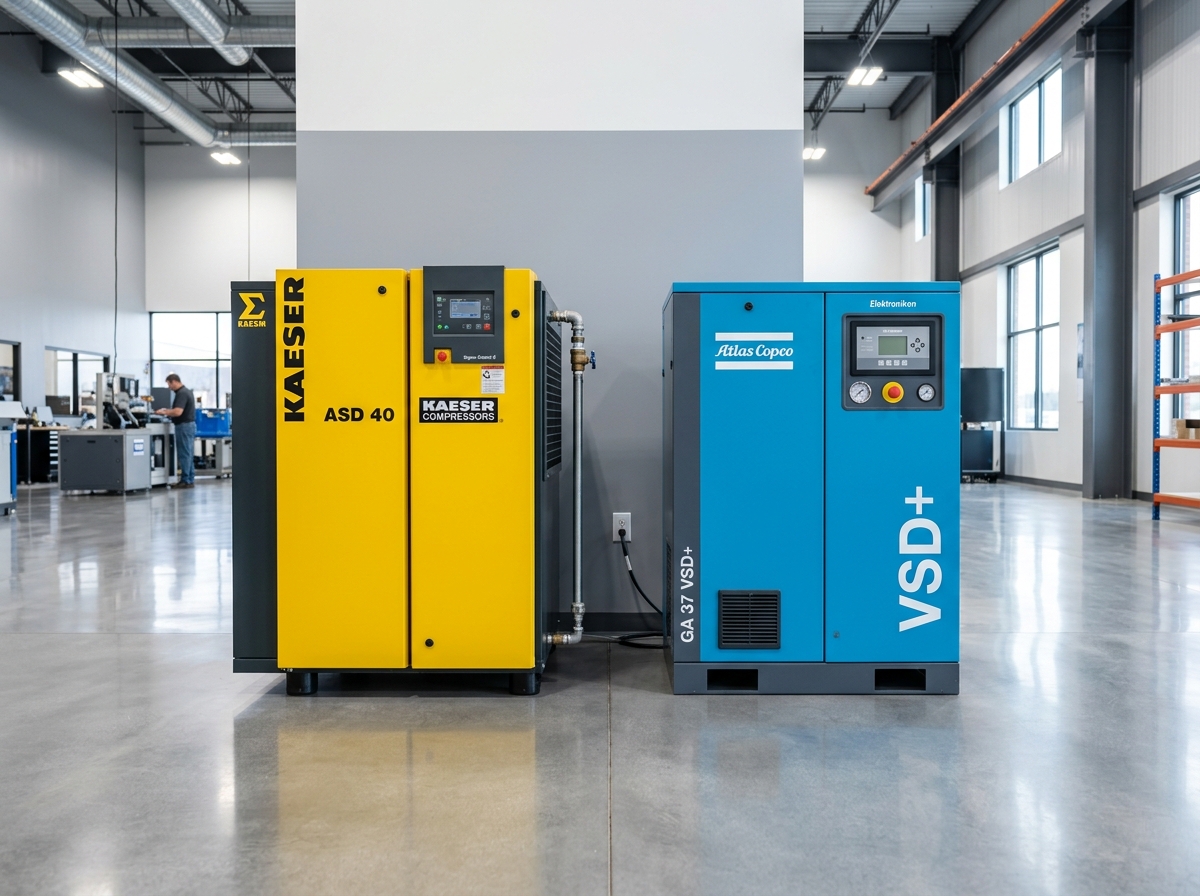 Industrial air compressors from Kaeser and Atlas Copco